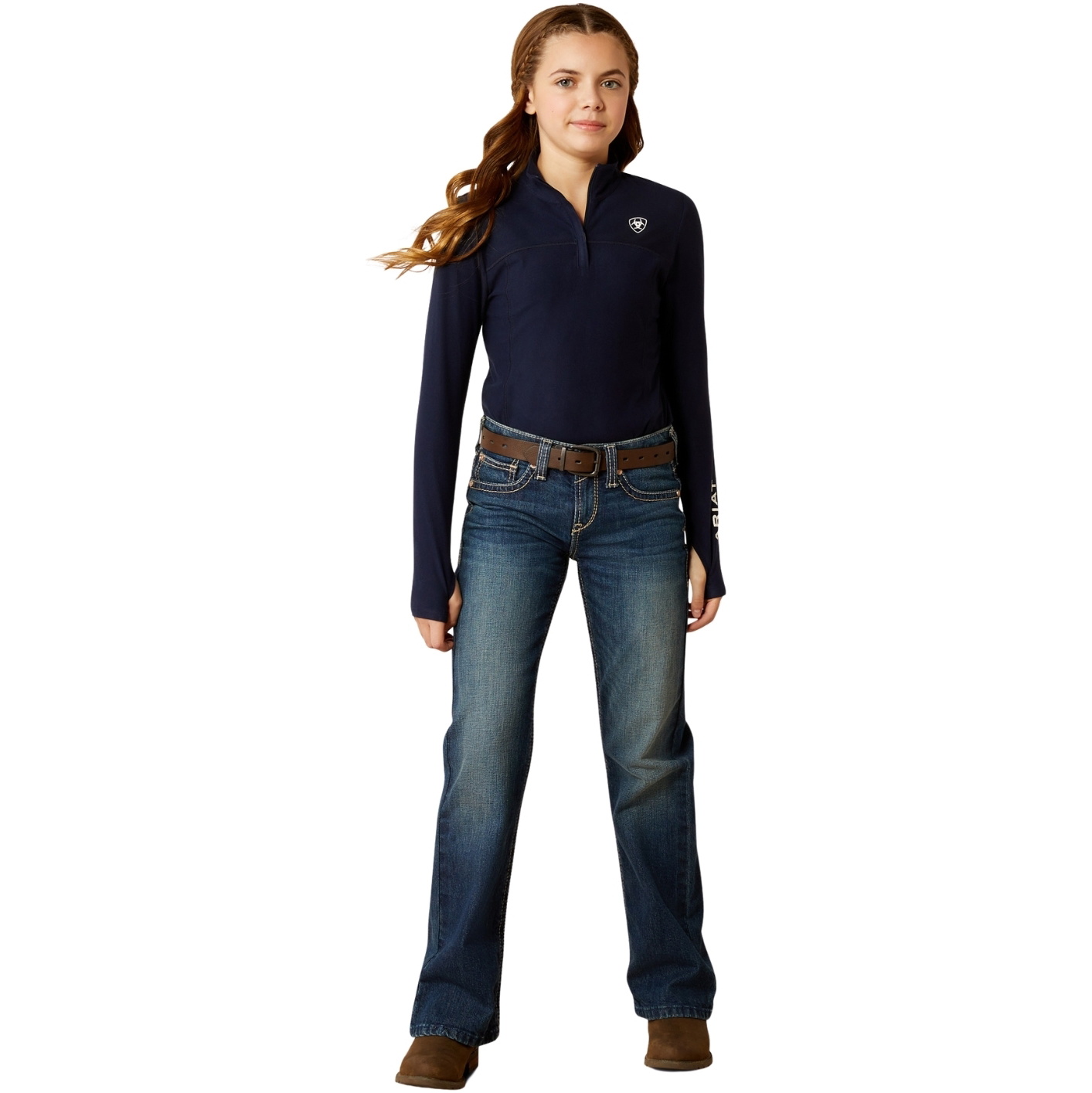2024 Ariat Junior Lowell 3 . 0 1 / 4 Zip Long Sleeve Baselayer 10052914 - Navy